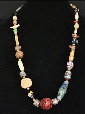 Unique Tribal Necklace With A Variety Of Antique & Vintage Beads